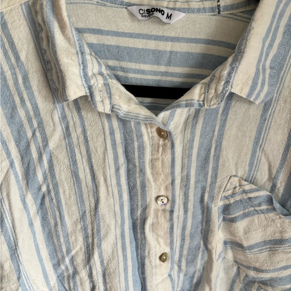 Coastal Style Ci Sono Blue and White Striped Cropped Shirt in size medium - Picture 2 of 13